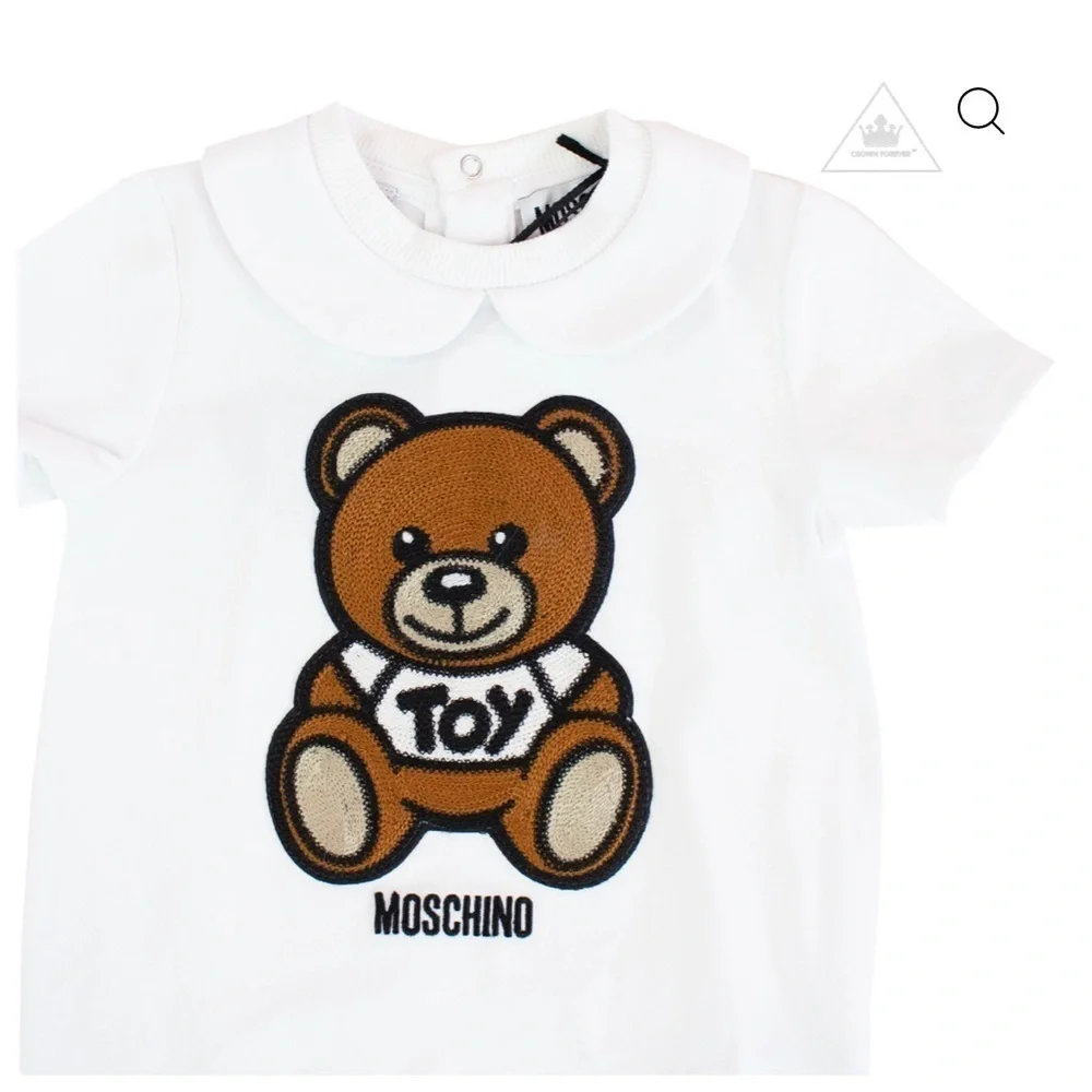 Moschino White Baby Romper with Teddy Bear Print